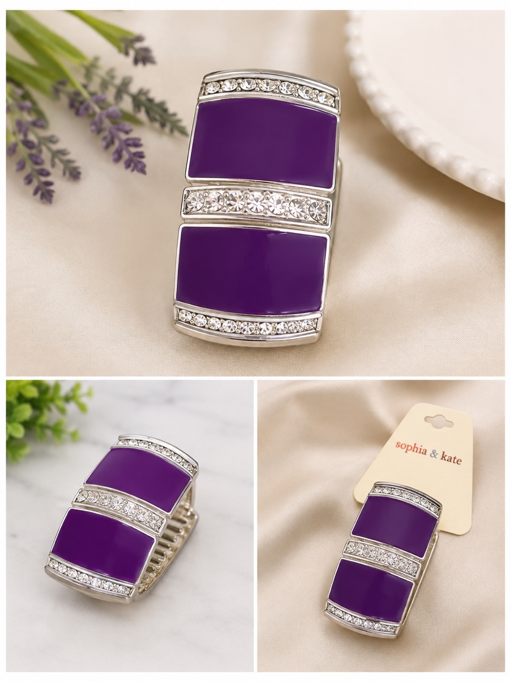 Purple Crystal Accent Stretch Ring